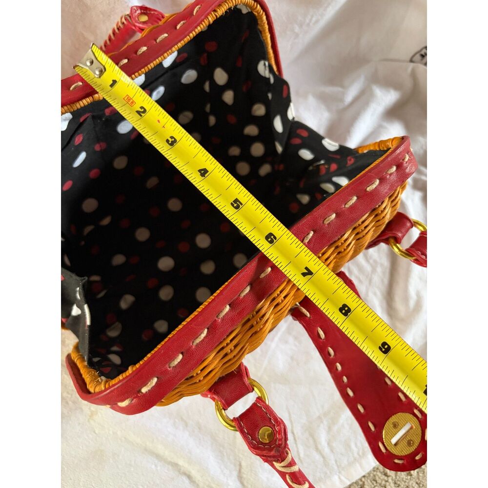 Wicker Purse w/ Red Leather Accents MCM Golden Girls 90's Y2K Grandma Old Money - Picture 13 of 13